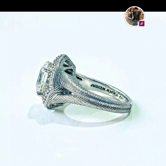 Vintage Judith Ripka Sterling Silver 4 point halo CZ engagement ring 8-8.5 - Picture 4 of 11